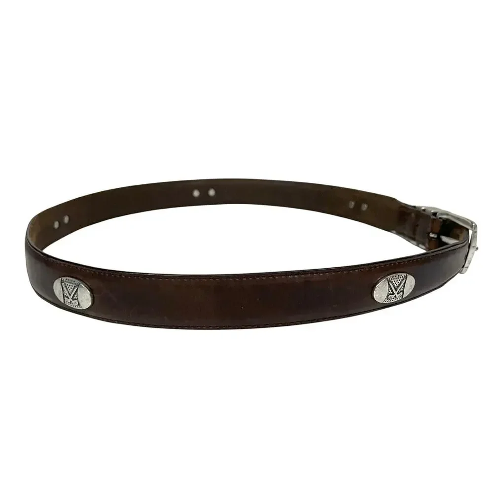 Vintage Danbury Men's Golf Belt Club Conchos Top Grain Oil-tan Leather Brown 38